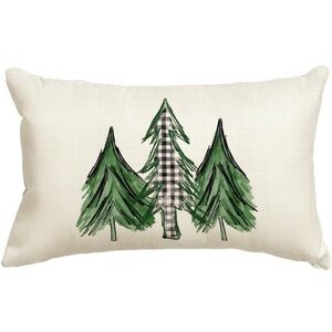 Watercolor Evergreen Tree Plaid Holiday Pillow Covers